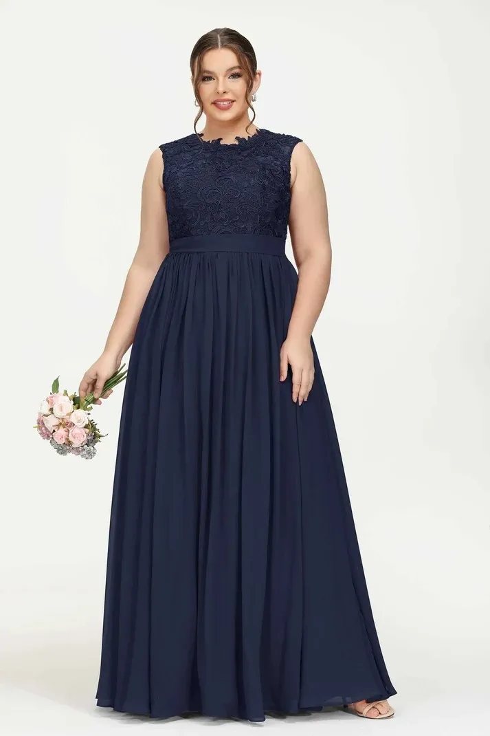 BABYONLINE Formal Dress for Mother of Bride Delicate Lace Overlays the Upper Body Applique Zipper Modify the Back Chiffon Gown