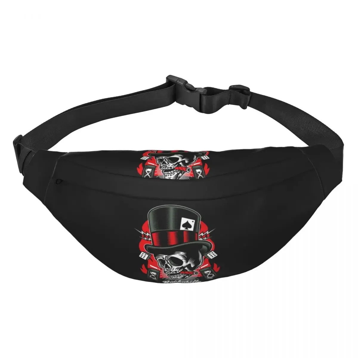 Rockabilly Skull 1968 Rockers Rock N Roll Guitars Bikers Fanny Pack for Traveling Sling Crossbody Waist Bag Phone Money Pouch