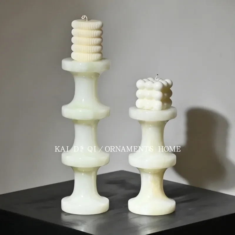 Vintage Natural Jade Candle Holder Medieval Style Home Decor for Dining Table Centerpiece Villa Entrance Ornament Atmosphere