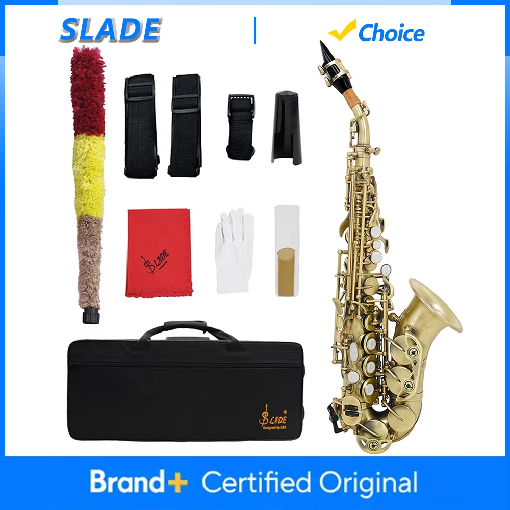 

Саксофон сопрано SLADE, латунный корпус, Bb, цвет «цветок лотоса», антикварный, духовой инструмент с чехлом, тростником, перчатками, запчастями и аксессуарами