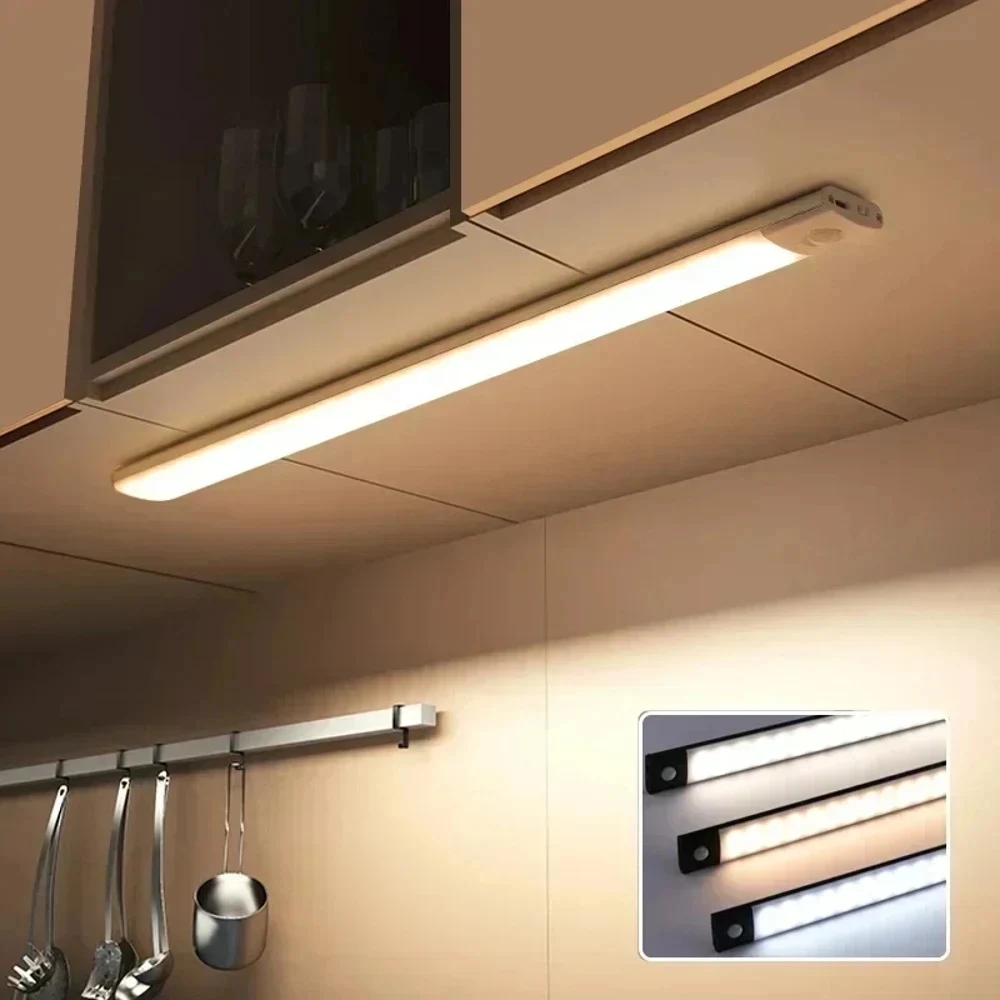 

Motion Sensor Under Cabinet Lights Wireless USB Rechargeable Ultra Thin LED Night Light 3-Color Dimmable Indoor Lighting For Clo