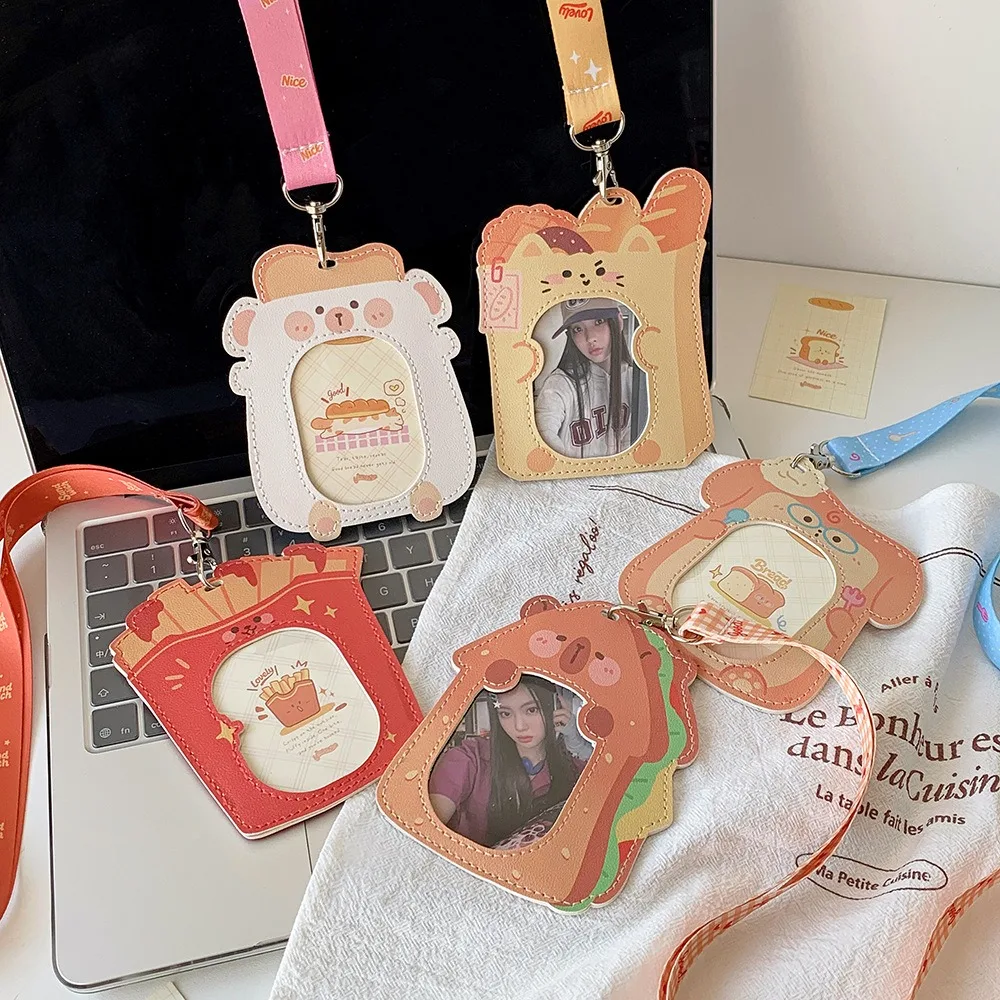 

Cartoon Animal Id Cover Multi Functional Neck Strap Card Holder Cartoon Pu Leather Card Holder Scratch Resistant For Travel