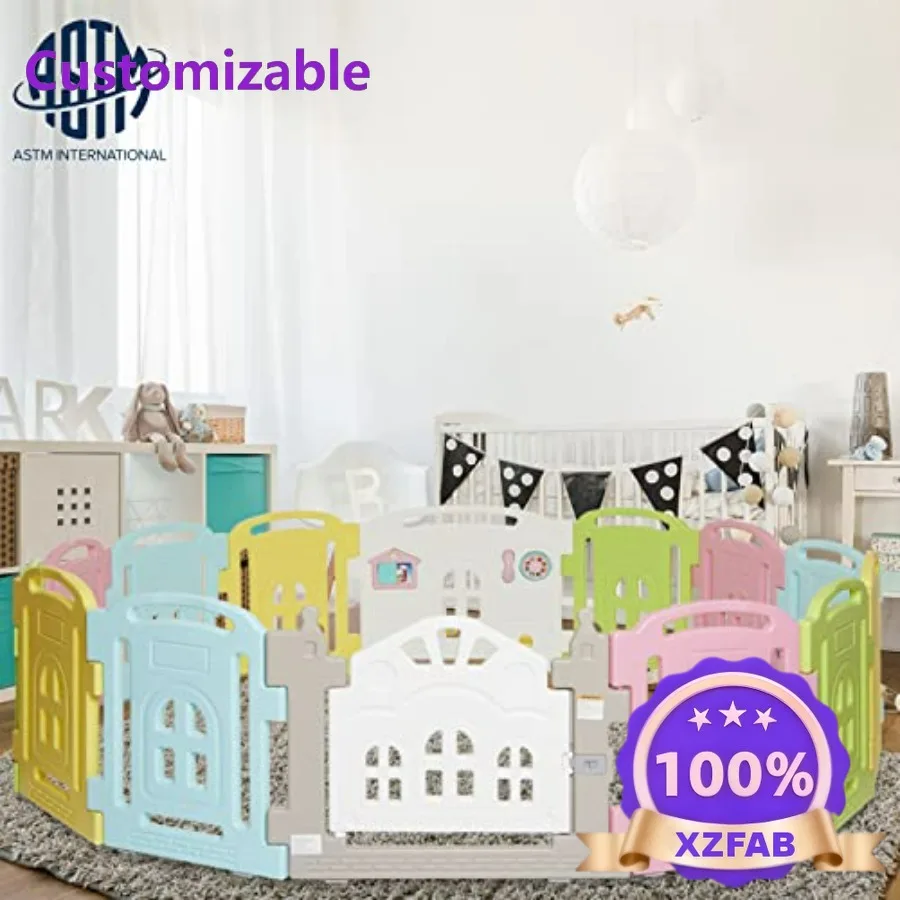 Factory Direct 2026 Top Rated14 Panel Groovy Play Center Play Pen Playard Multi Colors Bright and Safe for Indoor Outdoor Use Du