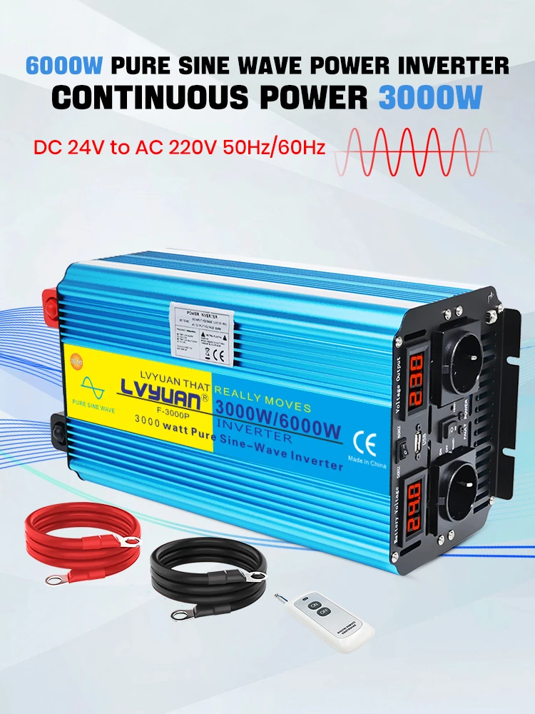EU Socket Zuivere Sinus Omvormer 5000 W/6000 W/7000 W/8000 W DC 12 V 24 V Naar AC 220 V 50 HZ Omvormer Oplader Converter Adapter - afbeelding 2