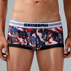 New Brand SEOBEAN Mens Low Rise  Polyester Sexy Boxer Trunk Underwear 240208