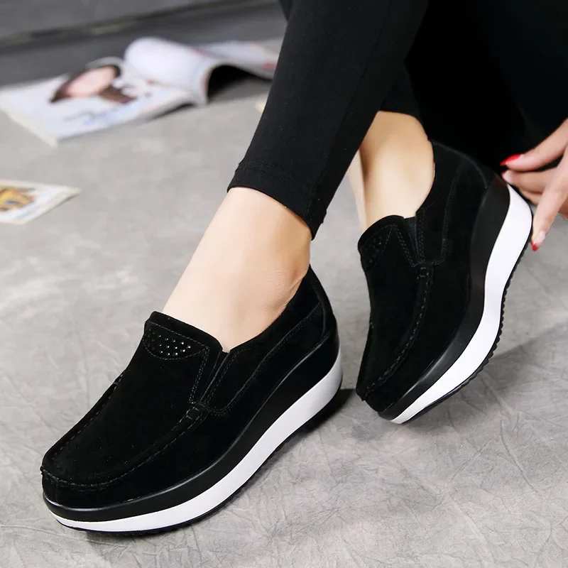 Women Shoes Sneaker Ballet Cow Suede Leather Flat Platform Woman Shoes Slip on Female Women\'s Loafers Moccasins Shoe