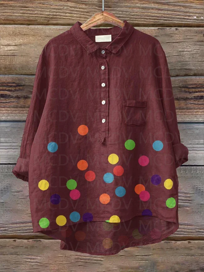 Women's Rainbow Polka Dots Art Print Casual And Linen Shirt Women's Tops