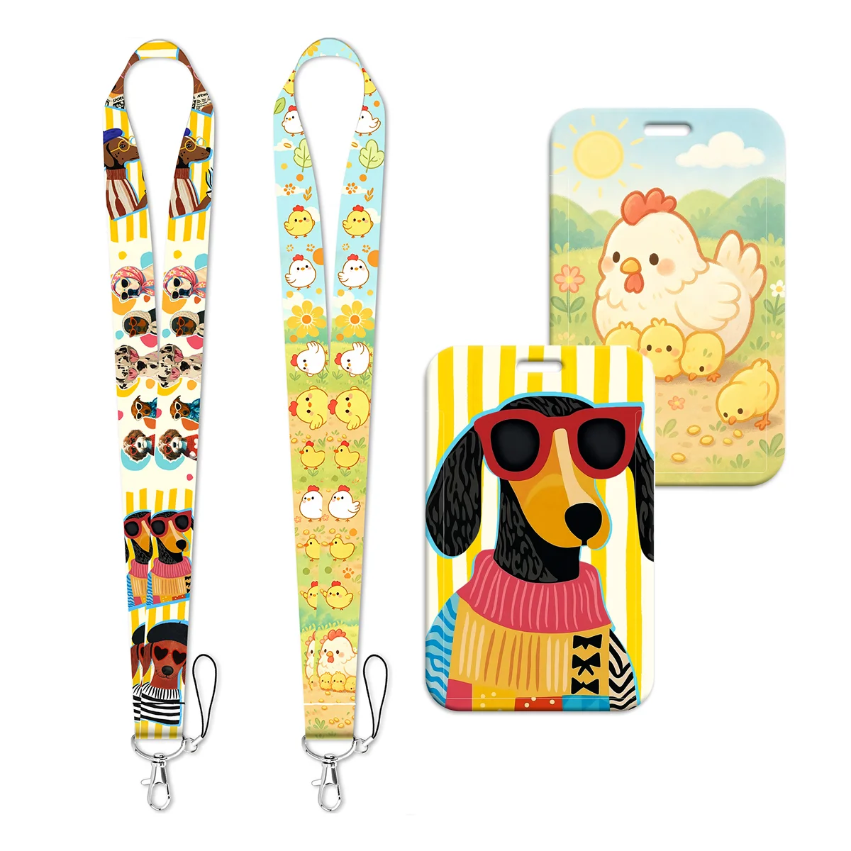 Cute Dachshund Chicken Lanyard Neck Strap Keychain Card Cover Badge Holder Mobile Phone Hang Rope Keyring Accessories Gifts