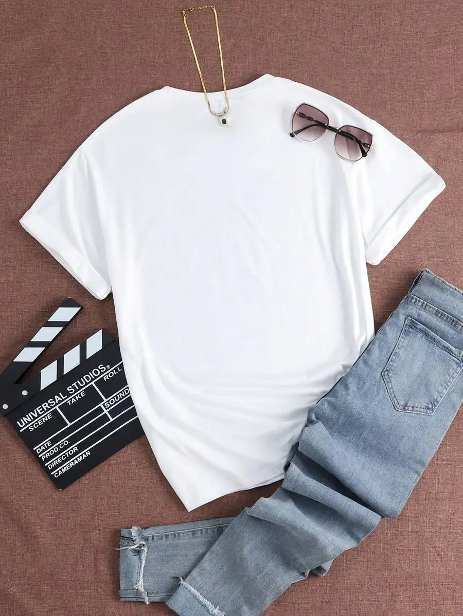 INAWLY Korean Simple INS Style Women's T-Shirt Street Personalized Round Neck Top