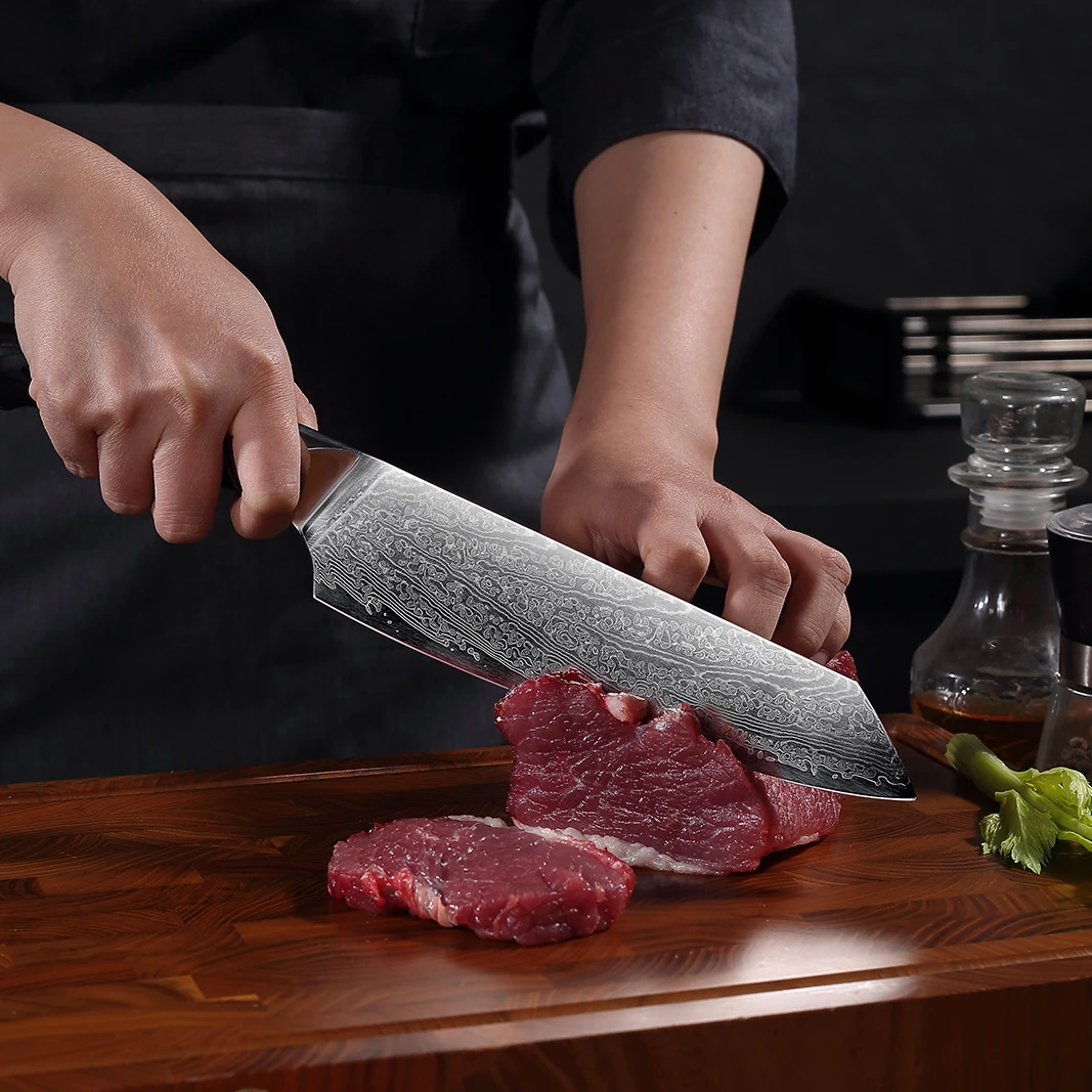 TJ POP 9 Pcs Kitchen Knives Set 67 Layer Damascus Steel Paring Utility Santoku Knifes Kiritsuke Boning Meat Cleaver Chef Knife