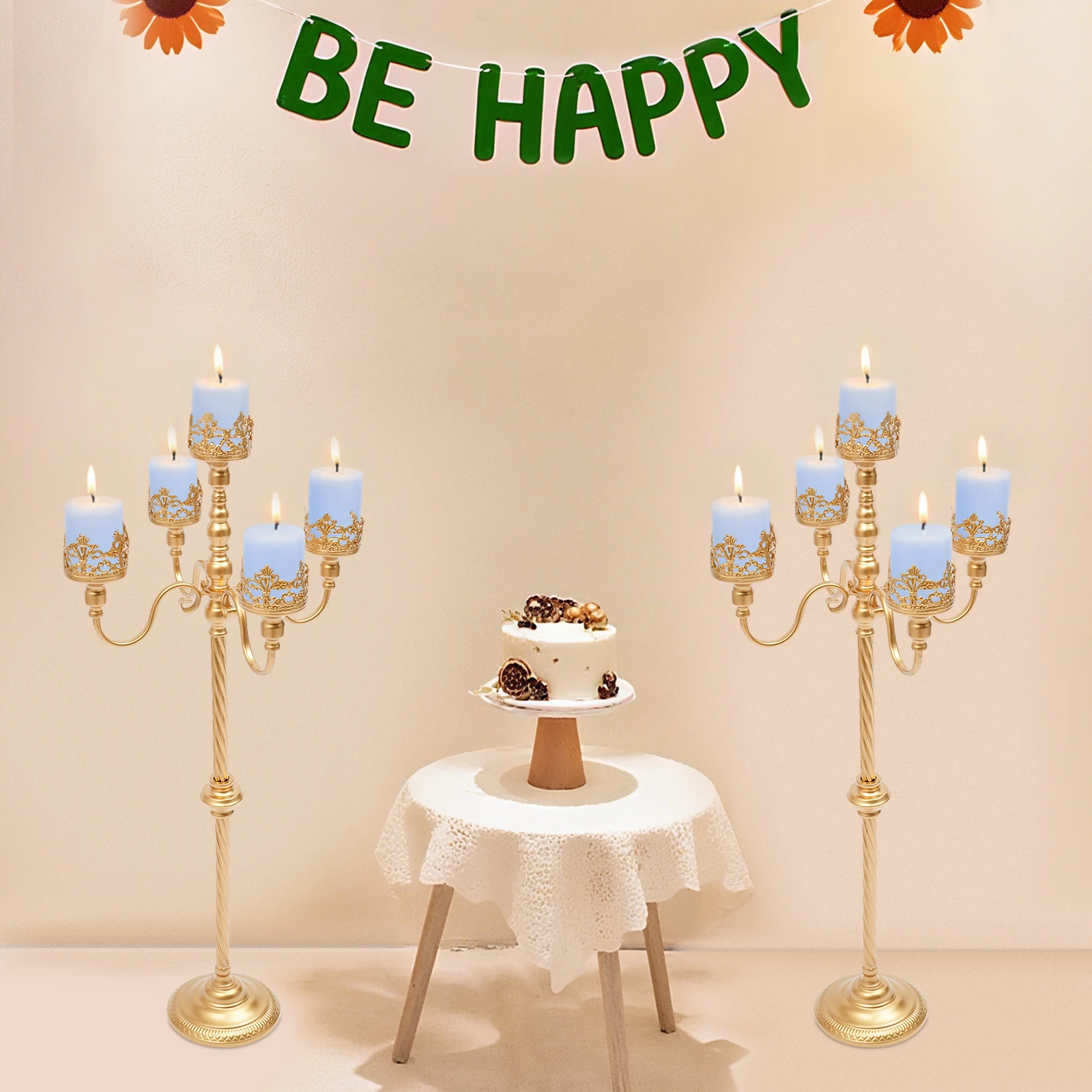5-arm Candle Holders, 2-Piece 5-Arm Candlestick, 103cm Height Metal Candelabra for Party, Banquet, Home Dining Room Decoration