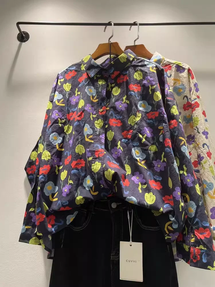 Harajuku fashion cotton floral printed blouses long sleeve tops for women original design large size oversized Hawaiian shirt