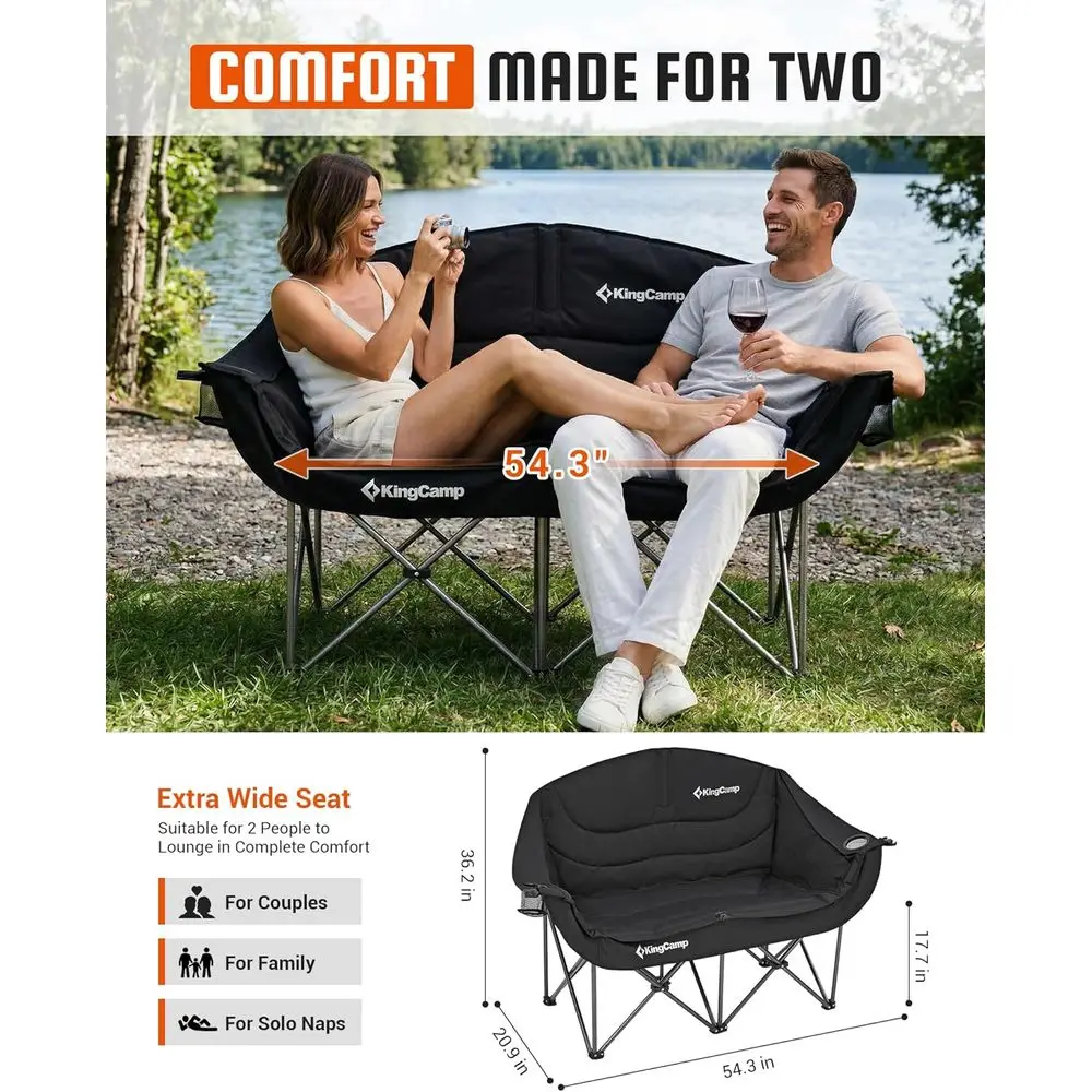 Doule Camping Chair, Oversized Heavy Duty 660ls Loveat or Adults Portale olding XL 2 Person Couch Padded Comortale Two at with C