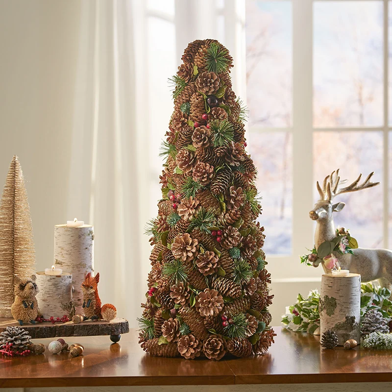 Tabletop PINE CONE TREE , Mini Tree with Pine Cone Ornaments for Home Desktop Xmas Tabletop Decoration