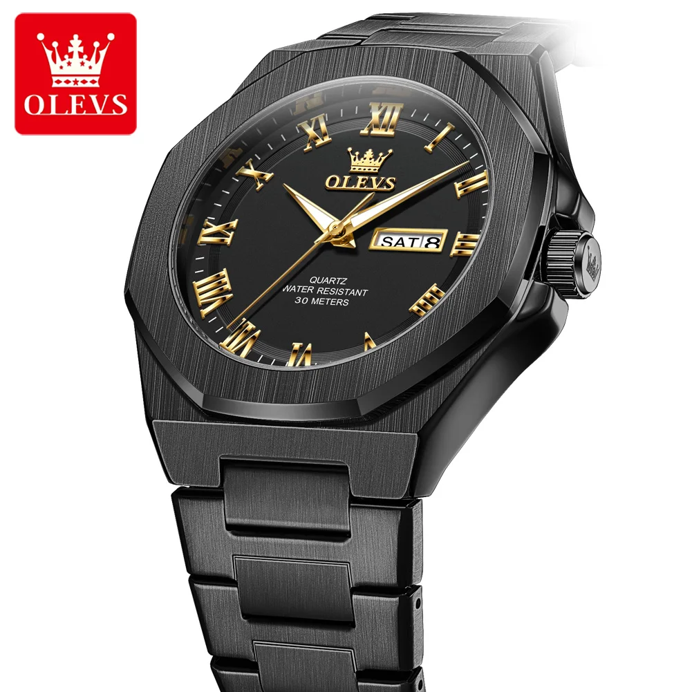 

OLEVS Luxury Man Watch Classic Fashion Roman scale Dual Calendar Waterproof Luminous Stainless Steel Original Quartz Wristwatch