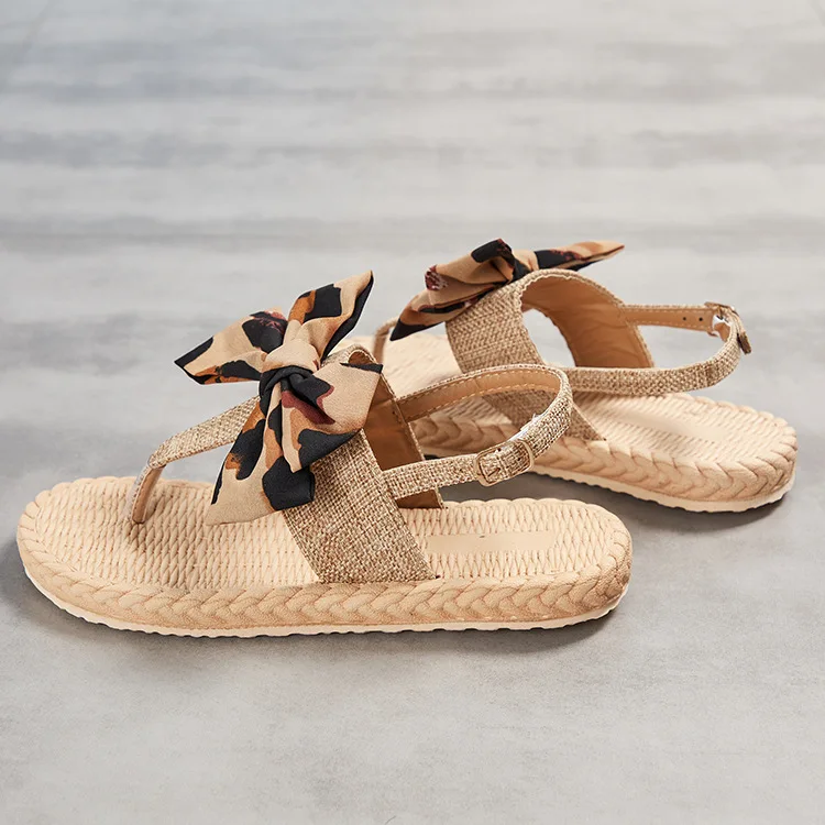 Sandals Straps Comfort Shoes for Women Summer Heels Large Size Flip Flops Platform  Leopard Low 2024 Girls Big Bow Handmade Corr image 3