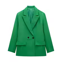 Work Clothes for Women Double Breasted Blazer Office Jacket with Pockets - Green
