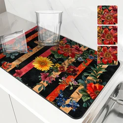 Absorbent Tableware Dish Drying Mats Geometric Desk Drain Pad Heat Resistant Counter  Mat Non-slip Draining Placemat Kitchen