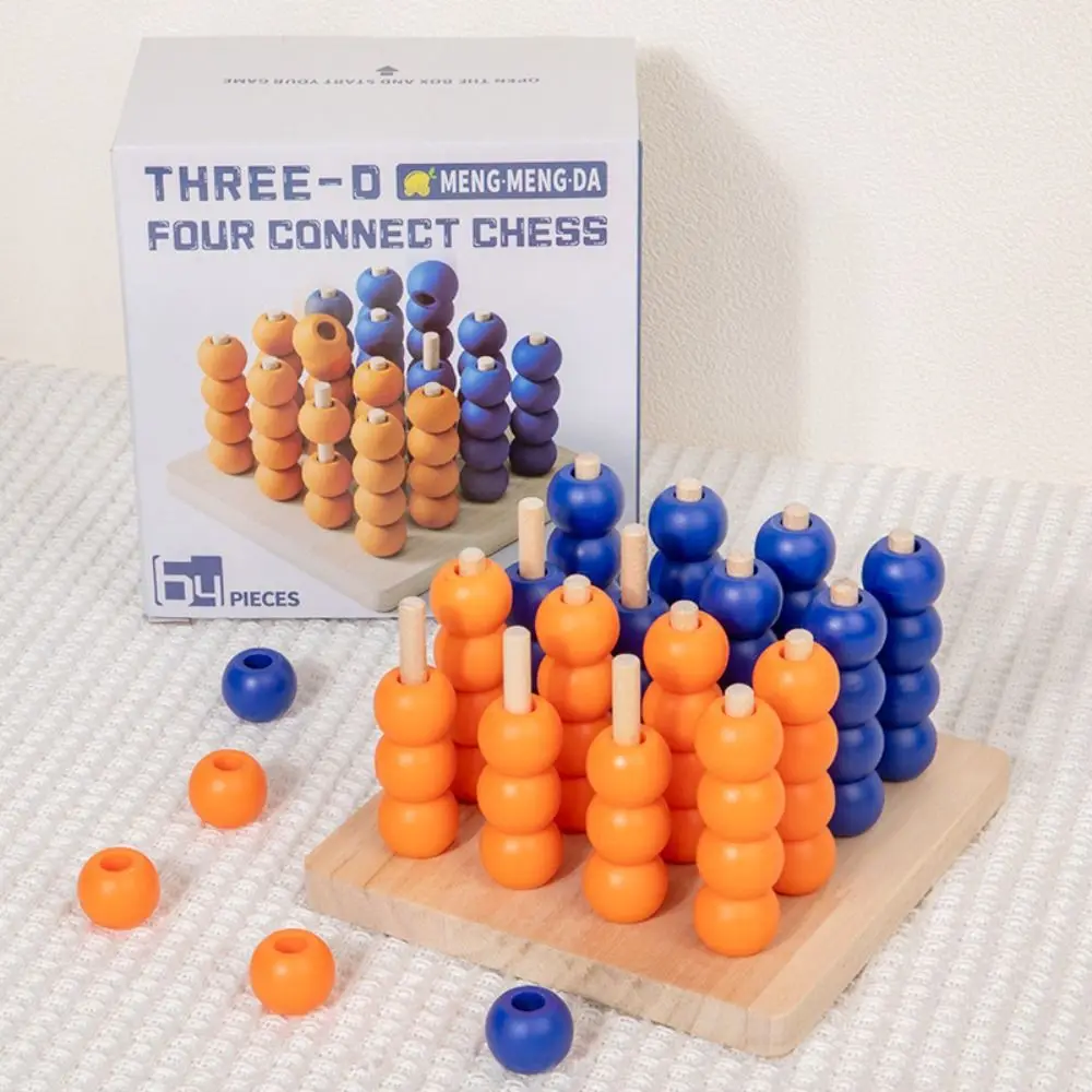 Four In A Row 4 Beads 3D Four Connect Chess Educational Puzzle Wooden Gobang Fun Strategy Classic Family Board Game
