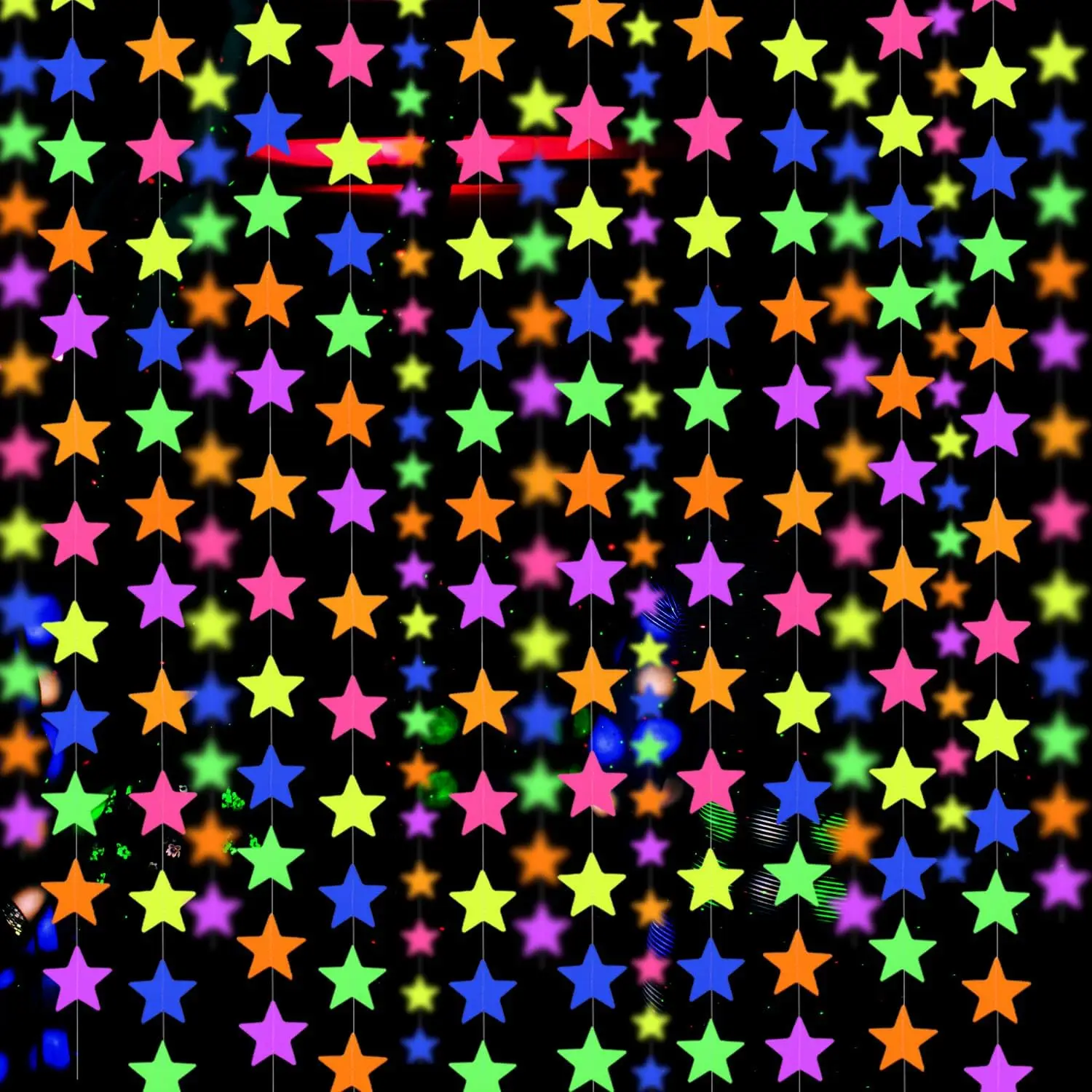 UV Star Paper Neon Garland Neon Streamers Black Light Neon Decorations for Glow in The Dark Party Supplies Birthday Decorations