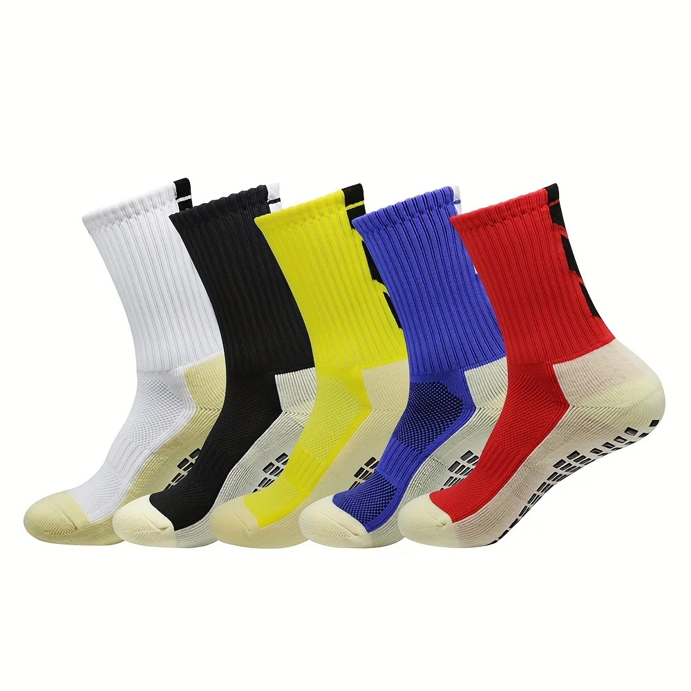 5 pairs of socks, men's rubber soled socks, long tube socks, multi-color sports socks, basketball socks