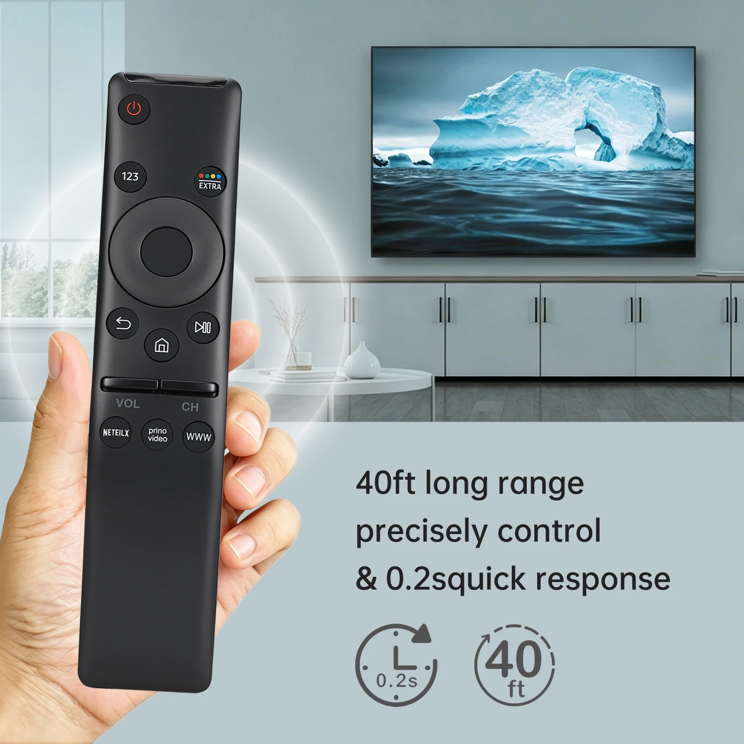 Curved Bend IR Replacement Remote for Samsung Smart TV With EXTRA Netflix Prime Video WWW Buttons