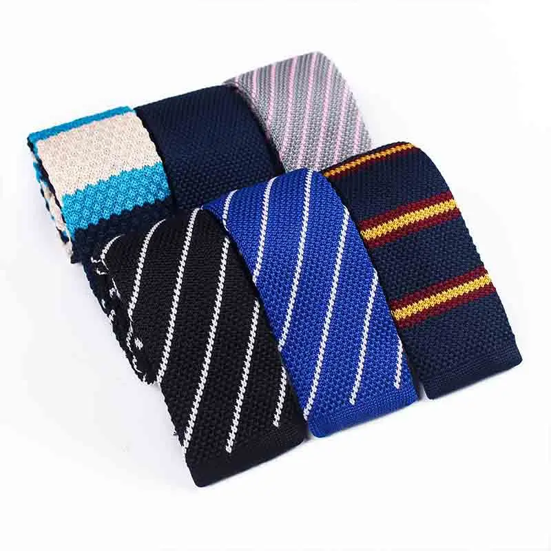 Handmade High Quality Narrow Ties 5.5CM Knitted Flat Stripe Contrast Color Necktie for Man Women Banquet Casual Tie Lover's Gift