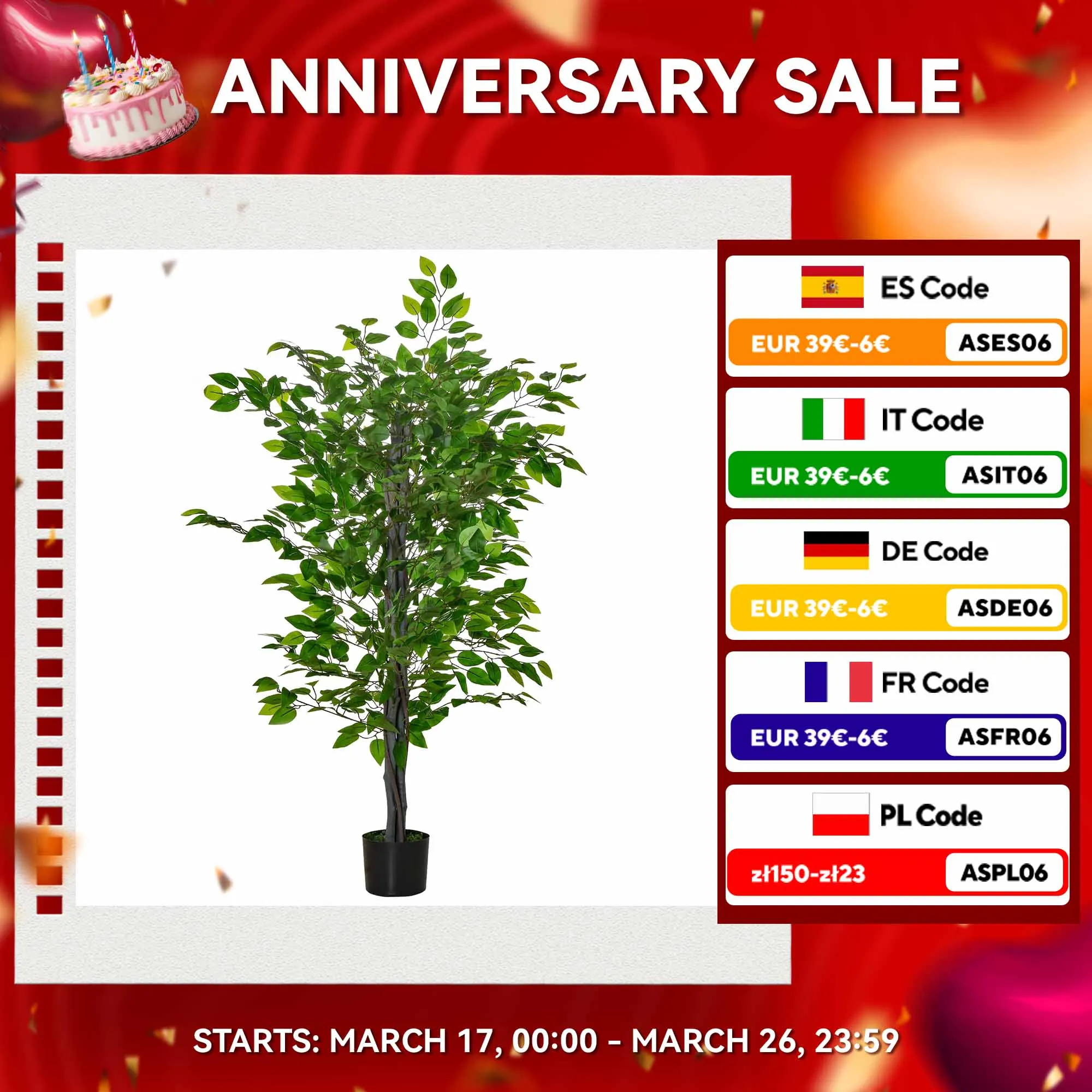 Pianta di Ficus artificiale HOMCOM 135 cm con 756 foglie e vaso verde