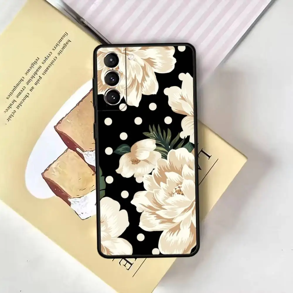 Vintage flowers Phone Case For Samsung GalaxyA13,21s,22,31,32,52,53,71,72,73,Soft Black Cover