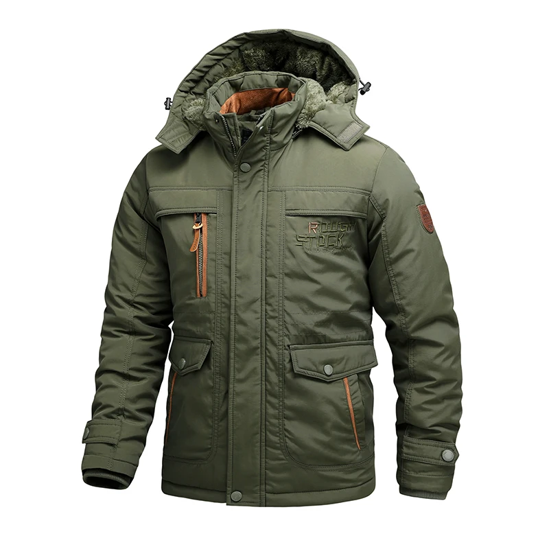 TRAF 2024 Winter Fleece Thickened Cotton-Padded Jacket Men\'s Medium Long Winter Jacket Plus-Size Tooling Cotton-Padded Jacket