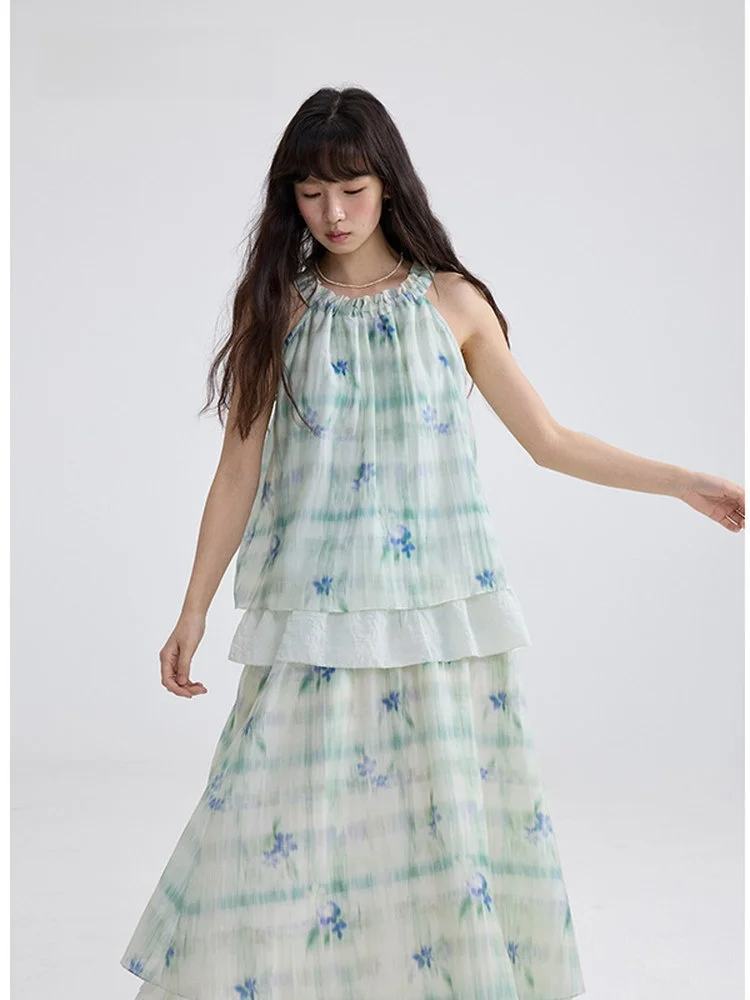 

Botanique Botanical Garden Silk Printed ter Top And Skirt Dr Long Sve Buttoned Long Pants round Ne Two Piece Set