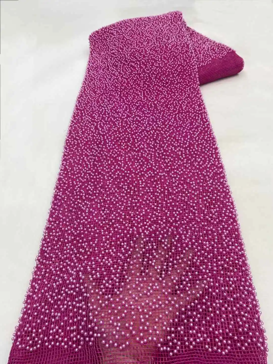 Latest Best Quality Popular Luxury Elegant African mesh lace With pearl Embroidery Fabric For Wedding Evening