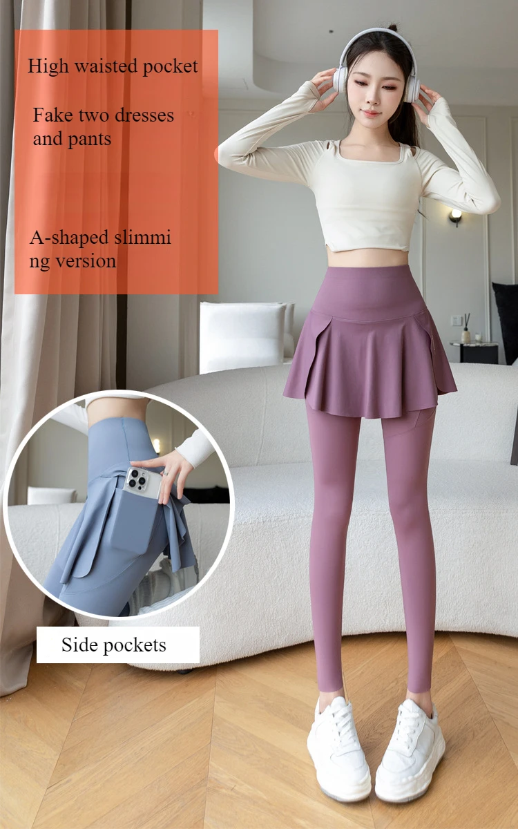Damen High-Waist Nahtlose Zweiteilige Yoga-Hose mit Tasche, Elastische Leggings mit Po-Lifting-Effekt, Schlankheits-Fitness-Leggings – Detail 2