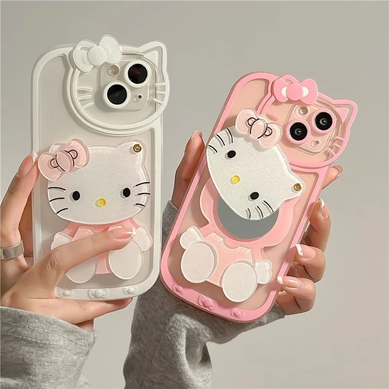 Sanrio Hallo Kitty Make-up Spiegel Handy hülle für iPhone 15 14 13 11 12 Pro max x xs xr 7 8 plus y2k Mädchen Geschenk Anti Fall Cover