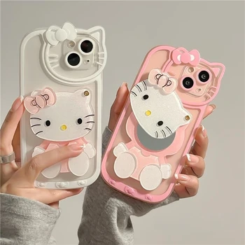 Sanrio Hello Kitty Makyaj Aynası Telefon Kılıfı iPhone 15 14 13 11 12 Pro Max X XS XR 7 8 Artı Y2K Kız Hediye Anti Güz Kapak
