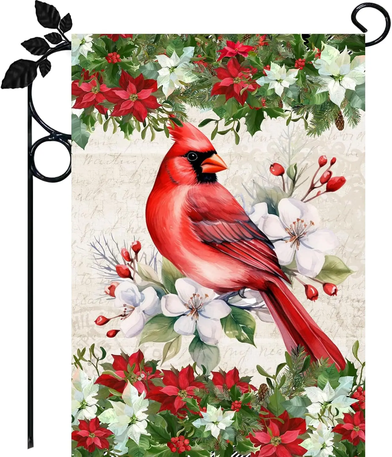 Christmas Garden Flag, Cardinal Winter Garden Flag 12x18 Inch Double Sided, Cardinal Winter Farmhouse Decorative Flag for Patio