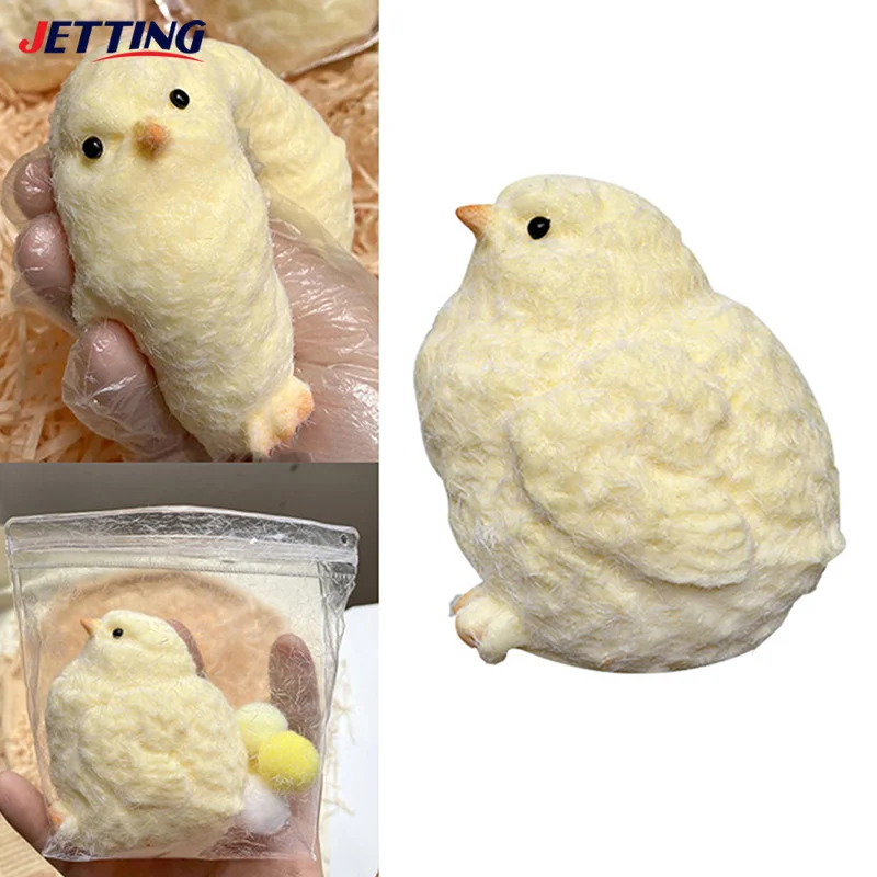 Squishy Chicken Kawaii Handmade Silicone Soft Flocked Yellow Chicken Seal Soft Chicken Kids Birthday Gift Toy Cute Squishy Chick