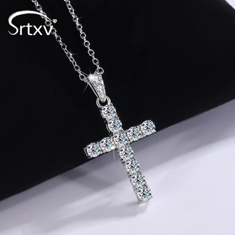 sterling silver colar com pingente cruz para homens e mulheres cor d corrente pescoco espumante moissanite festa de casamento joias mm 925 01