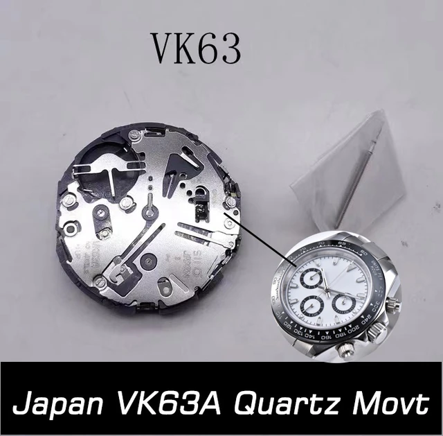 Preminum日本VK63 VK63Aクォーツムーブメントクロノグラフ24時間腕時計シングルカレンダー0宝石用交換 - AliExpress