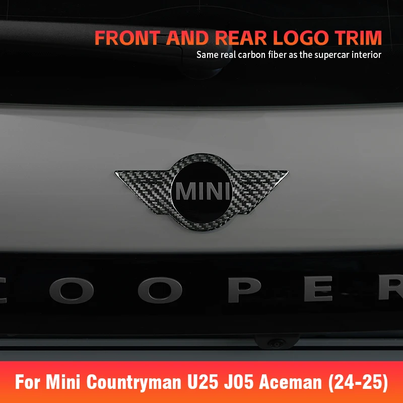 

Real Hard Carbon Fiber For MINI Countryman U25 J05 Aceman 2024 2025 Front Front Badge Logo Frame Exterior Sticker Trim