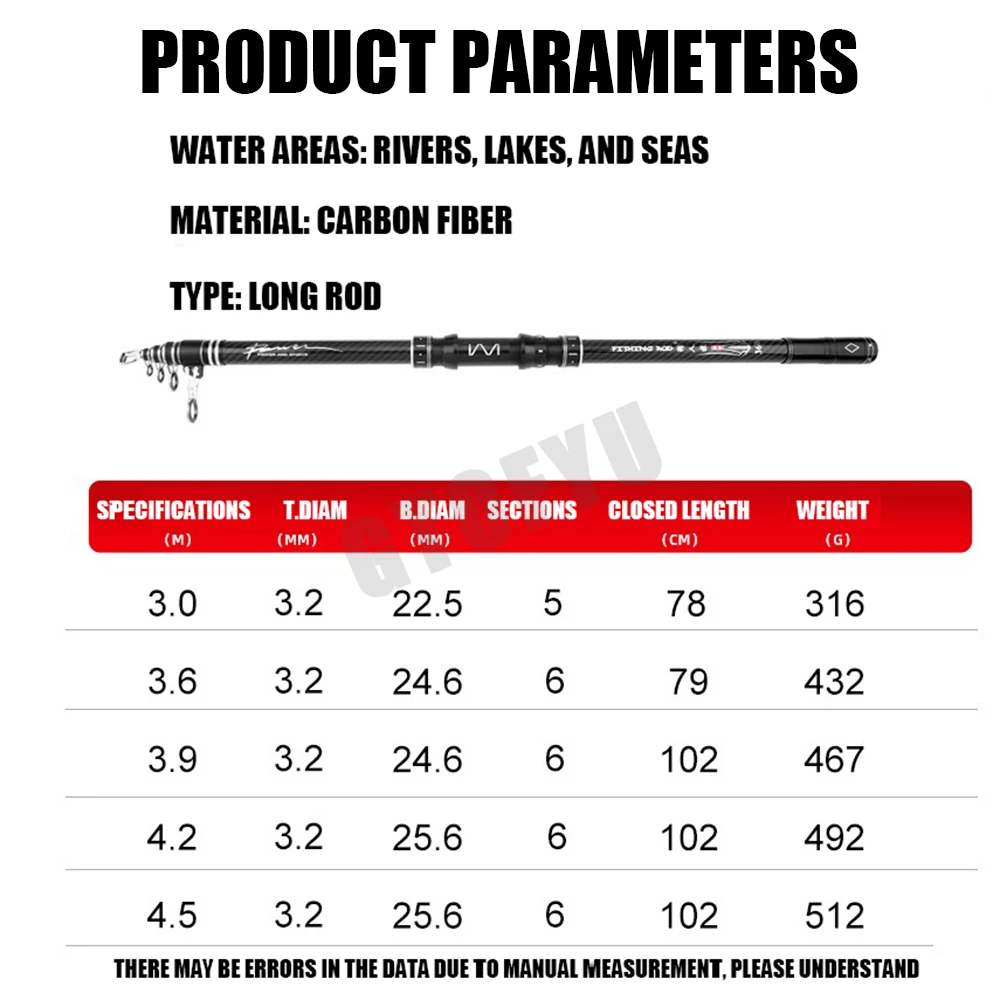 3.0M-4.5M Telescopic Fishing Rod Carbon Portable Spinning Fishing Pole for Boat Saltwater Freshwater Surfcasting Baitcasting Rod - Image 6