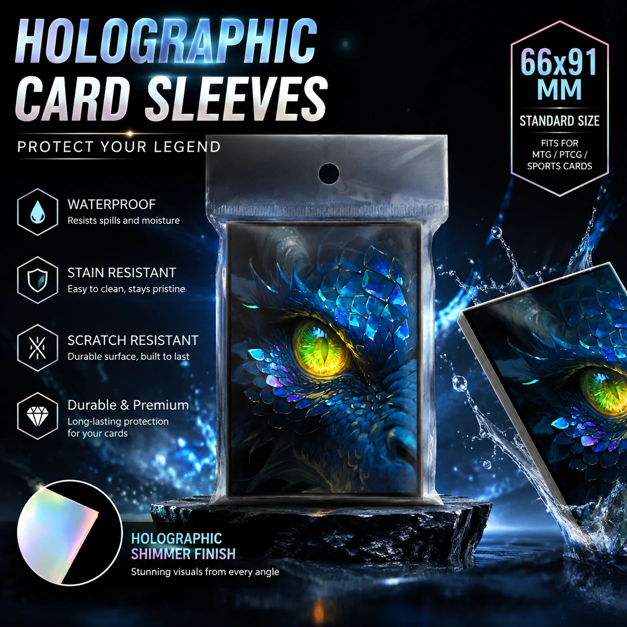 60PCS 66x91mm Dragon‑Scale Holographic Card Sleeve Toploading Trading Card Sleeve Protectors for TCG MTG PTCG Sport Card