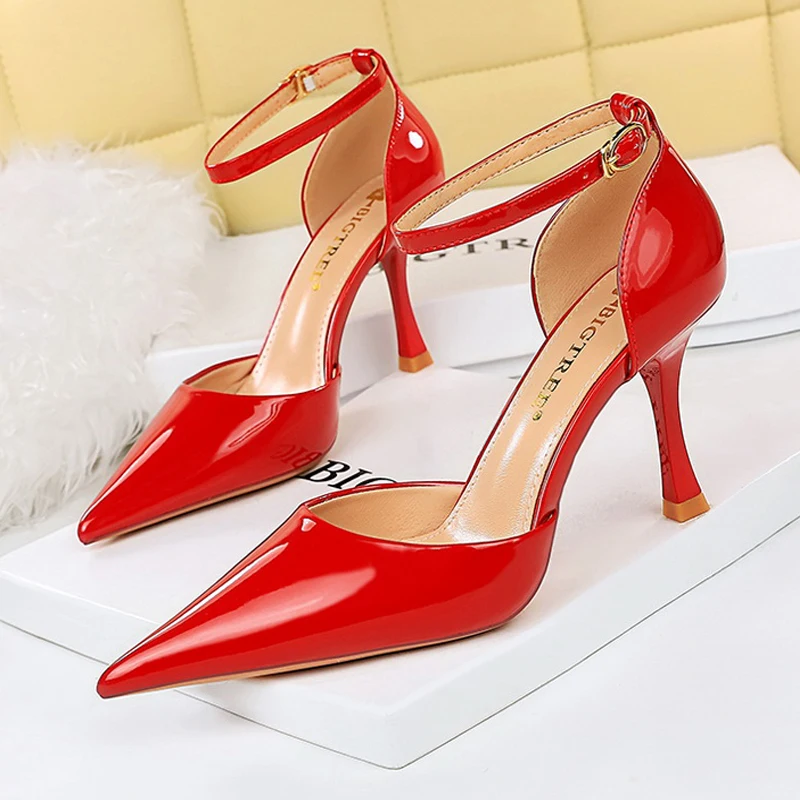 BIGTREE Shoes Nude Heels Women Pumps Patent Leather High-heeled Shoes Luxury Banquet Shoes Summer Women High Heels Sandals 2024