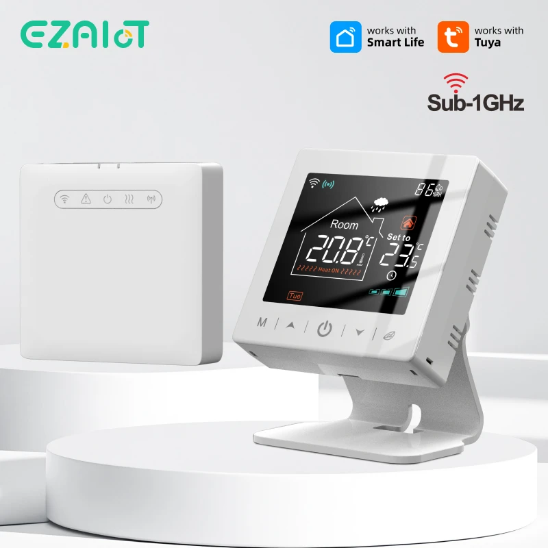 

Умный Wi-Fi термостат Tuya для водогрейных/газовых котлов, беспроводной контроллер температуры с питанием от USB/батареек, совместимый с Alexa и Google Home