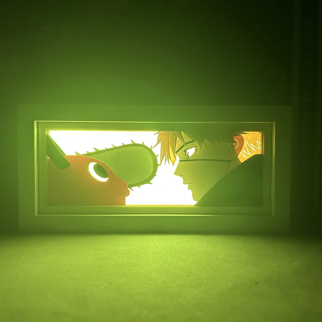 Imagem -02 - Caixa de Luz Noturna Led para Decoração do Quarto Chainsaw Man Pochita Denji Manga Birthday Gift Paper Cut Lightbox Shadow Box