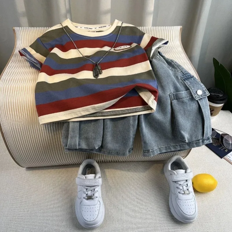 

Baby Boys Clothes Suit Children New Cotton Sports Striped T-Shirt Shorts 2Pcs/Sets 2025 Toddler Casual Costume Kids Tracksuits