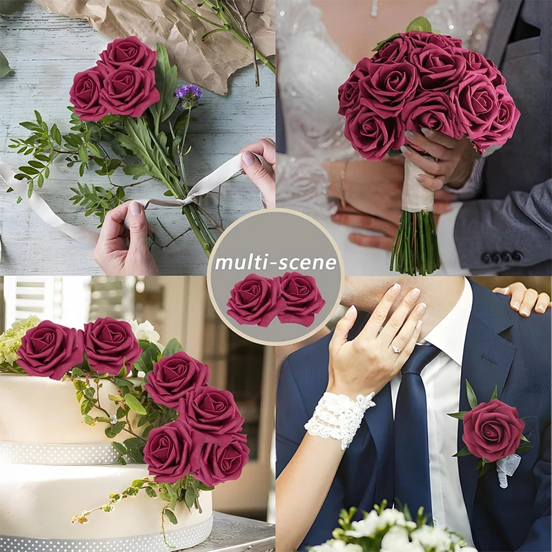 5/10/20 Stück künstliche Rosenblüten, künstliche Blumen, Schaumstoff-Rosen, mit Stiel für DIY-Hochzeitssträuße, Ornamente, Party, Heimdekoration – Detail 5