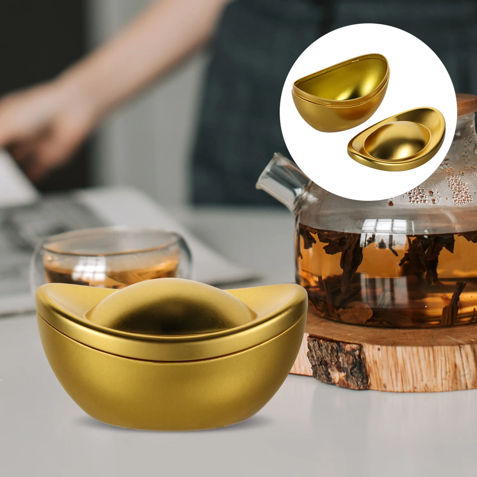 

Golden Ingot Tinplate C Tea Jars Container Cookies Snacks Metal Storage Box With Lid Small Tins Durability Exquisite