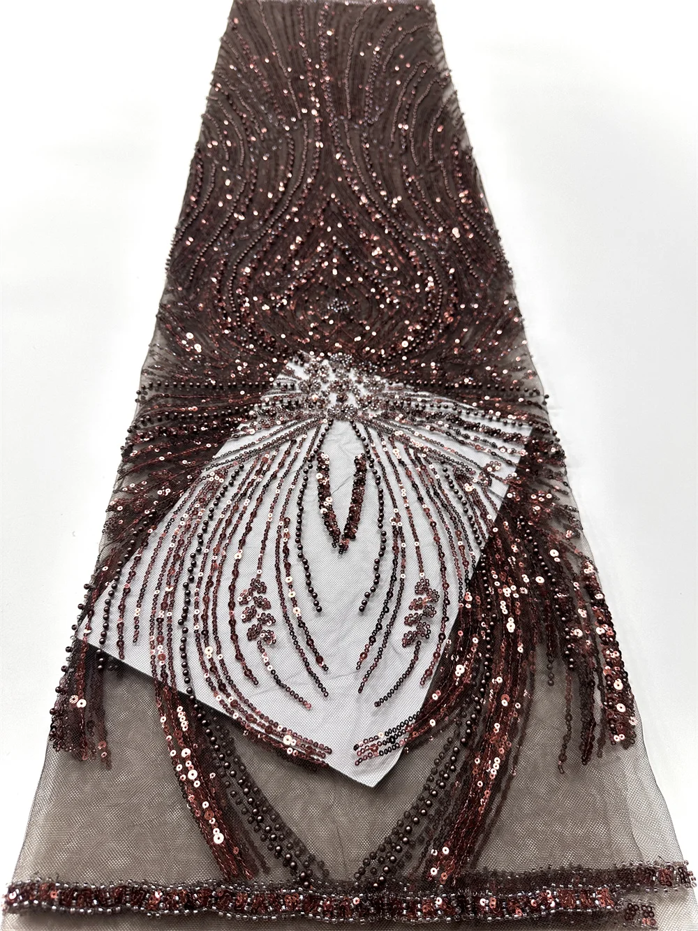 

Luxury Exquisite High-end Fashion Design Fabric Handmade Sequins Embroidery Net Lace Full Beads For Making Women Wedding Dress