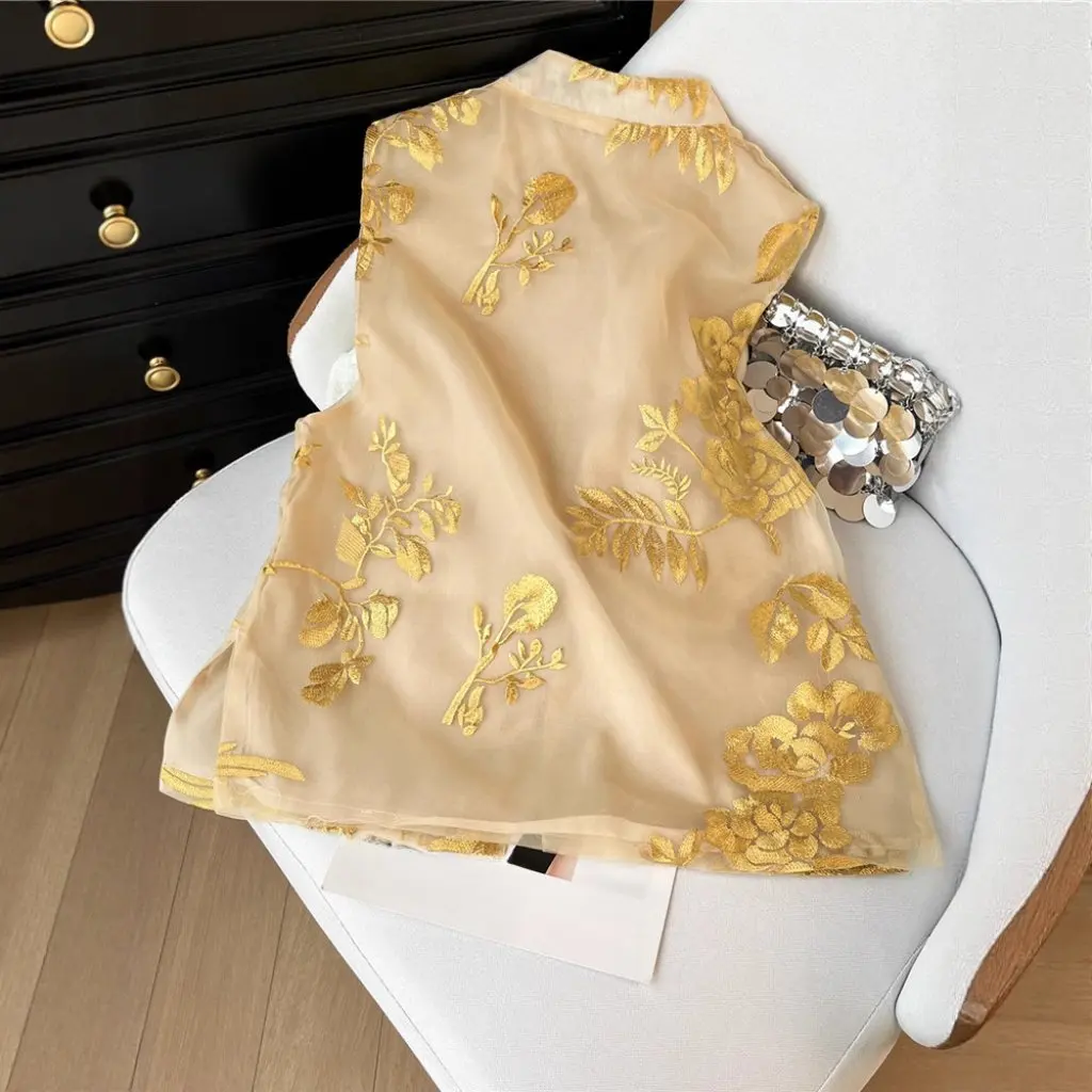 

New Chinese Style Women's Embroidered Ogees Vest Spring Summer Thin Versatile Lightweight Fashionable Traditional Design